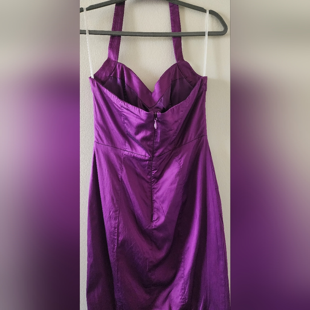 VINTAGE Bebe Purple Ruched Cocktail Dress Halter Neckline - Picture 10 of 13